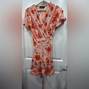 Zesica Women’s Floral Wrap Dress Short Sleeve Size Large